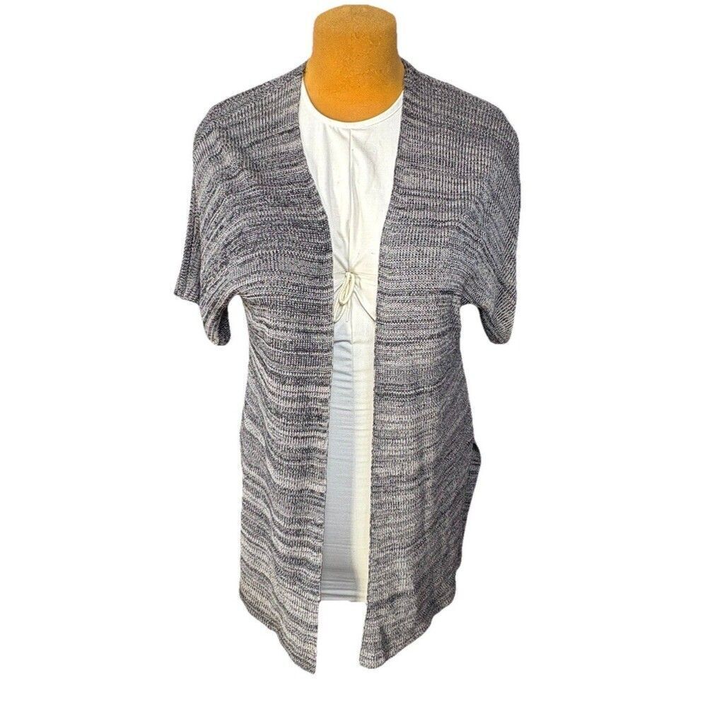 Eileen Fisher System Tencel Knit Cardigan Size Medium Gray Tan Open Front